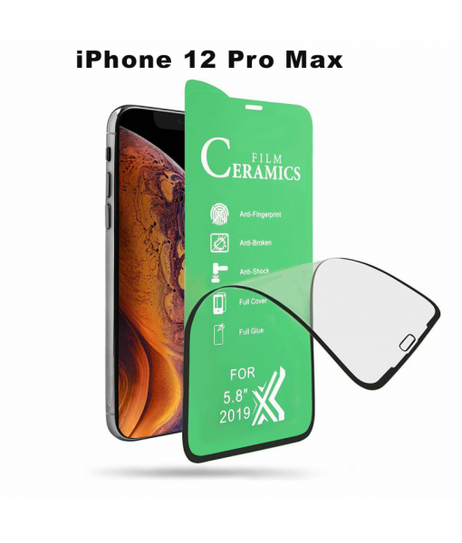 Folie Protectie ecran Apple iPhone 12 Pro Max, Ceramic Full Glue, transparenta Cu Margine Neagra